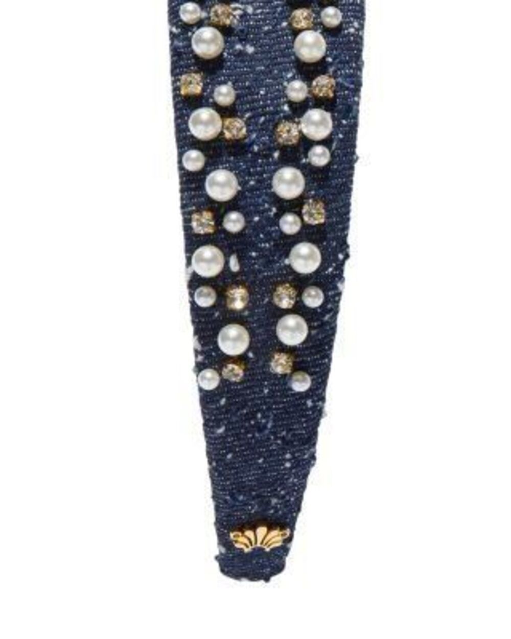 Lele Sadoughi Denim Dobby 1” Cher Faux Pearl Cotton Sprinkle Headband OS - Picture 3 of 5